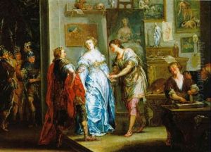 Alexander Der Grosse Ueberlaesst Seine Geliebte Kampaspe Dem Maler Apelles by Johann Georg Platzer