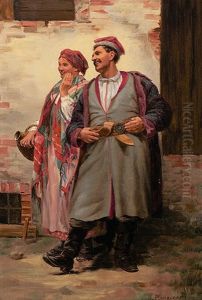 Junges Paar In Tracht Vor Einem Gehoft