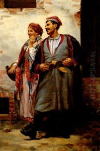 Junges Paar In Landlicher Tracht by Walery (Valery) Plauszewski