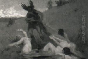 Les Nymphes De La Source Attirent Un Chevalier by Alfred Plauzeau