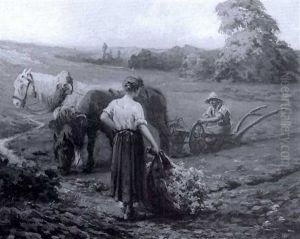 Ploughing In Springtime by Alfred Plauzeau