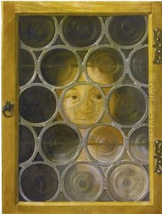 Trompe L'oeil Of A Boy's Face Through A Broken Leaded Window by Joseph Plepp