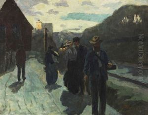 Stuttgarter Westbahnhof In Der Abenddammerung by Hermann Pleuer