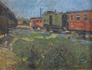 Zuge Am Stuttgarter Bahnhof by Hermann Pleuer