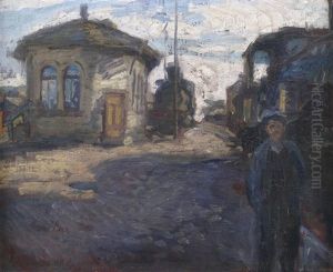 Am Stuttgarter Hauptbahnhof Mit Kapelle by Hermann Pleuer