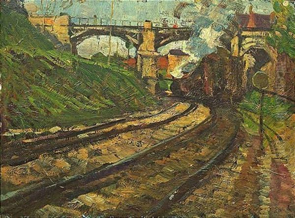 Guterzug Auf Der Strecke Nach Feuerbach Unter Der Pragbrucke In Stuttgart - view 1