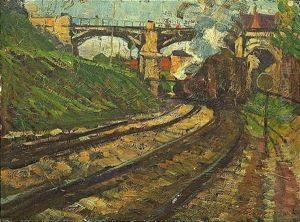 Guterzug Auf Der Strecke Nach Feuerbach Unter Der Pragbrucke In Stuttgart by Hermann Pleuer