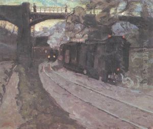 Eisenbahn Bei Dammerung by Hermann Pleuer