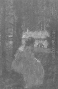 Eine Junge Dame Im Weisen Kleid Sitzt An Einem Bachlauf by Hermann Pleuer