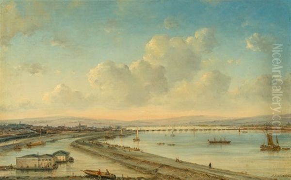 Blick Entlang Des Rheins Mit Der Schiffbrucke Auf Mainz - view 1