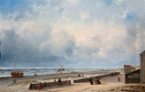 Wandelaars En Vissers Op Het Strand