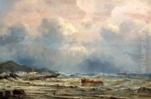 Schip In Nood Voor Een Rotskust by Ary Pleyssier