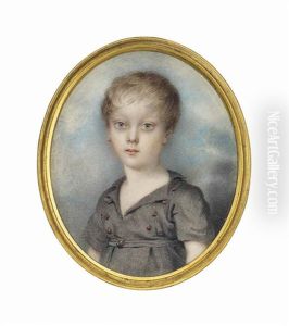 Master Andrew Plimer, The Artist's Son, In Grey Tunic With Gold Buttons, Curling Fair Hair; Sky Background by Andrew Plimer