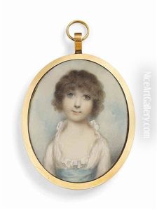 The Hon. Charlotte Shore, As A Child, In White Dress With Frilled Collar And Blue Sash At Waist