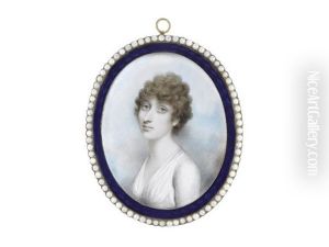 A Lady, Wearing White Dress, Her Brown Hair Curled And Upswept