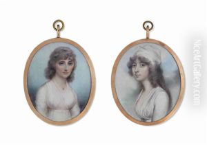 A Young Lady, In White Dress, Wearing A White Turban; Together With A Lady In White Dress, Wearing A Gold Necklace (by Anne Mee, Nee Foldsone, British, - 1851) by Andrew Plimer