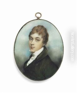 A Young Gentleman, In Olive Green Coat, White Stock, Brown Hair; Sky Background