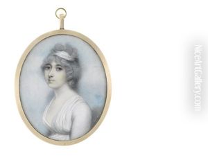 A Lady, Wearing White Dress With Matching Bandeau In Her Upswept Powdered Hair
