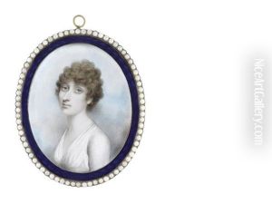 A Lady, Wearing White Dress, Her Brown Hair Curled And Upswept