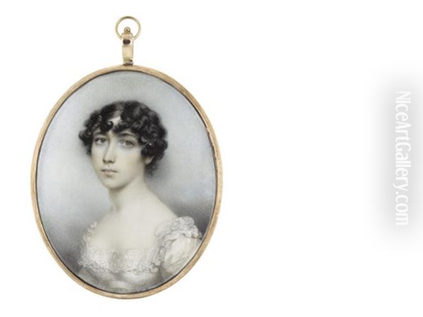 A Lady Called, Georgina Daniell, Wearing White Dress With Frilled Lace Trim, Her Raven Hair Curled And Upswept - view 1