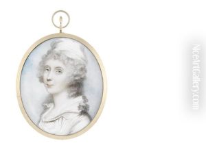A Lady, Wearing White Dress With Frilled Collar Drawn With A Strand Of Pearls, Her Hair Curled And Powdered Beneath A White Turban