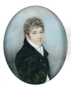 A Portrait Miniature Of A Gentleman, He Wears A Green Coat With Brass Buttons And Black Velvet Collar And White Tied Stock