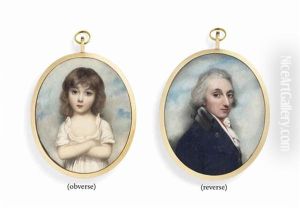 She, In Spotted White Dress, Her Arms Folded; He, In Blue Coat With Black Collar, White Waistcoat And Red Vest, Powdered Hair En Queue... (double-sided) by Andrew Plimer