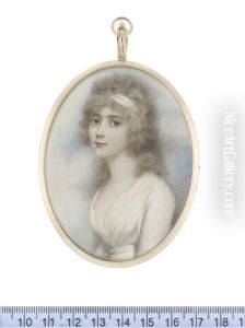 A Lady, Wearing White Dress, Her Curled And Powdered Hair Dressed With A Matching Bandeau