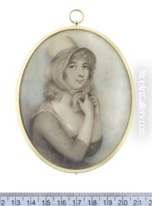 A Lady, Tying Her Straw Hat With A Grey Ribbon Sash Beneath Her Chin And Wearing Matching Fill-in, White Slip And Charcoal Grey Dress by Andrew Plimer