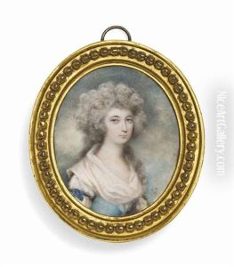 A Young Lady Called Lady Heneage Finch (1741-1820), In Blue Dress With White Fichu, With Blue Ribbon Around Sleeve, Powdered Hair; Sky Background