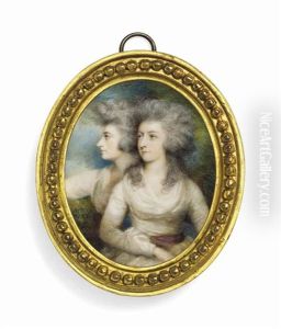 Two Young Ladies, Called Elizabeth Osborn, Nee Bannister (1747-1773), In A Landscape, In White Dresses, One With Pink Sash, One With Blue Sash by Andrew Plimer