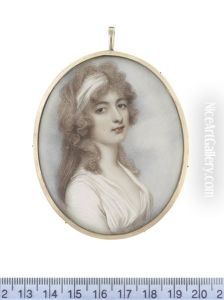 A Lady, Wearing White Dress, Her Hair Lightly Powdered And Dressed With A Matching Bandeau