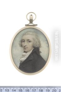 A Gentleman, Wearing Black Coat, White Frilled Chemise, Stock And Cravat, His Powdered Hair Tied With A Black Ribbon Bow by Andrew Plimer