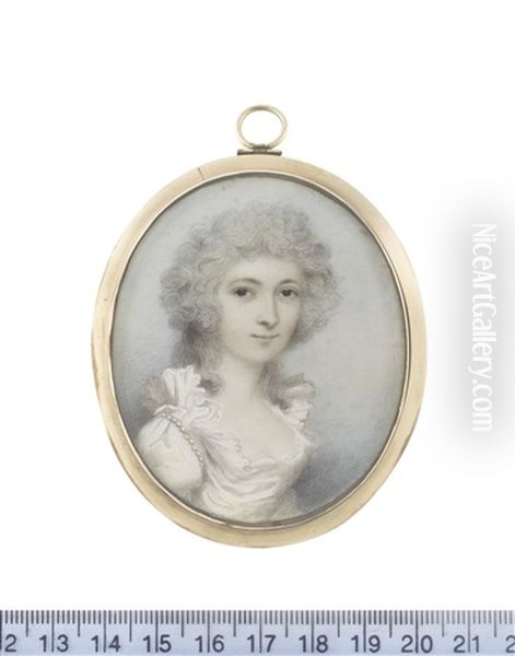A Lady, Wearing White Dress With Frilled Trim To Her Decollete And Full Length Sleeves, A Strand Of Pearls About Her Right Shoulder, Powdered Wig Worn A La Conseilleur - view 1