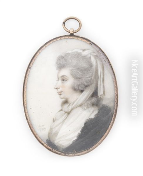 A Lady, Her Profile Turned Three-quarters To The Left, Wearing White Fichu And Black Shawl, Her White Kerchief Wrapped Around Her Powdered Wig... - view 1