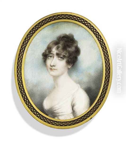 A Young Lady, In Decollete White Swiss Muslin Dress, Dark Hair Dressed In Curls - view 1
