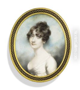 A Young Lady, In Decollete White Swiss Muslin Dress, Dark Hair Dressed In Curls