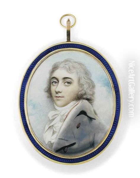 A Young Gentleman, In Grey Coat, Frilled Cravat, Powdered Hair, Sky Background - view 1