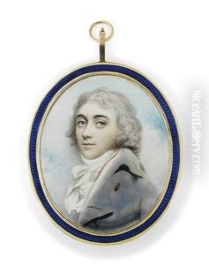 A Young Gentleman, In Grey Coat, Frilled Cravat, Powdered Hair, Sky Background by Andrew Plimer