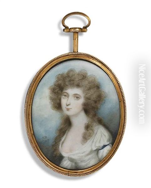 A Young Lady, In Decollete White Dress, Powdered Hair, Sky Background - view 1