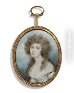 A Young Lady, In Decollete White Dress, Powdered Hair, Sky Background
