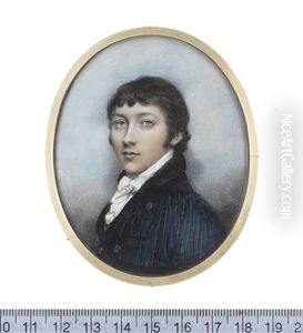 A Young Gentleman, Wearing Dark Blue Coat With Black Collar, White Frilled Chemise, Stock And Cravat