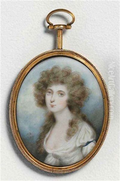 A Young Lady, In Decollete White Dress, Powdered Hair, Sky Background - view 1