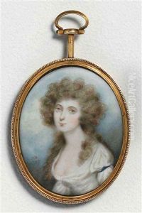 A Young Lady, In Decollete White Dress, Powdered Hair, Sky Background