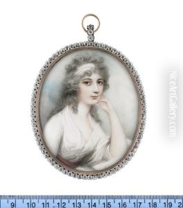 A Lady, Wearing White Dress, Fichu And Red Sash, Her Powdered Hair Dressed With A White Bandeau by Andrew Plimer