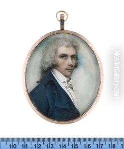 A Gentleman, Wearing Blue Coat, White Waistcoat And Tied Cravat, His Powdered Hair Worn En Queue With A Black Ribbon Bow