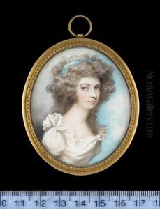 A Lady, Called Mrs Jenny Pigott, Wearing White Dress With Frilled Collar And Blue Bandeau In Her Powdered Hair