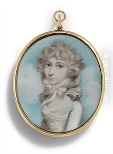 A Young Lady In White Muslin Dress With Van Dyck Collar by Andrew Plimer