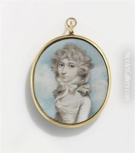 A Young Lady, In White Muslin Dress With Vandycked Collar, White Headscarf In Her Powdered Curling Hair by Andrew Plimer