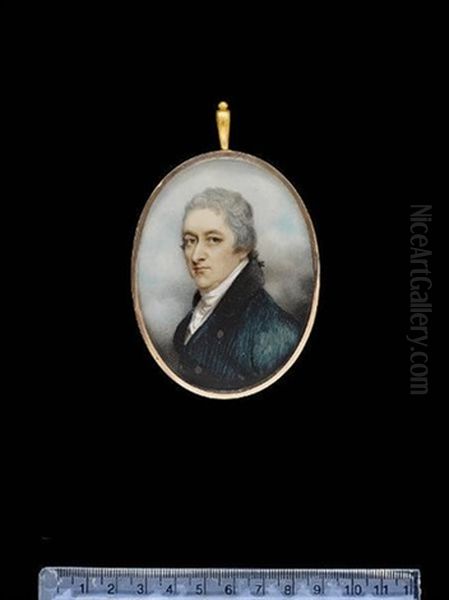 A Gentleman Called George Robert Boehm Berney, Wearing Green-blue Coat With Brass Buttons, White Waistcoat And Cravat, His Powdered Hair Worn En Queue With A Small Black Ribbon - view 1